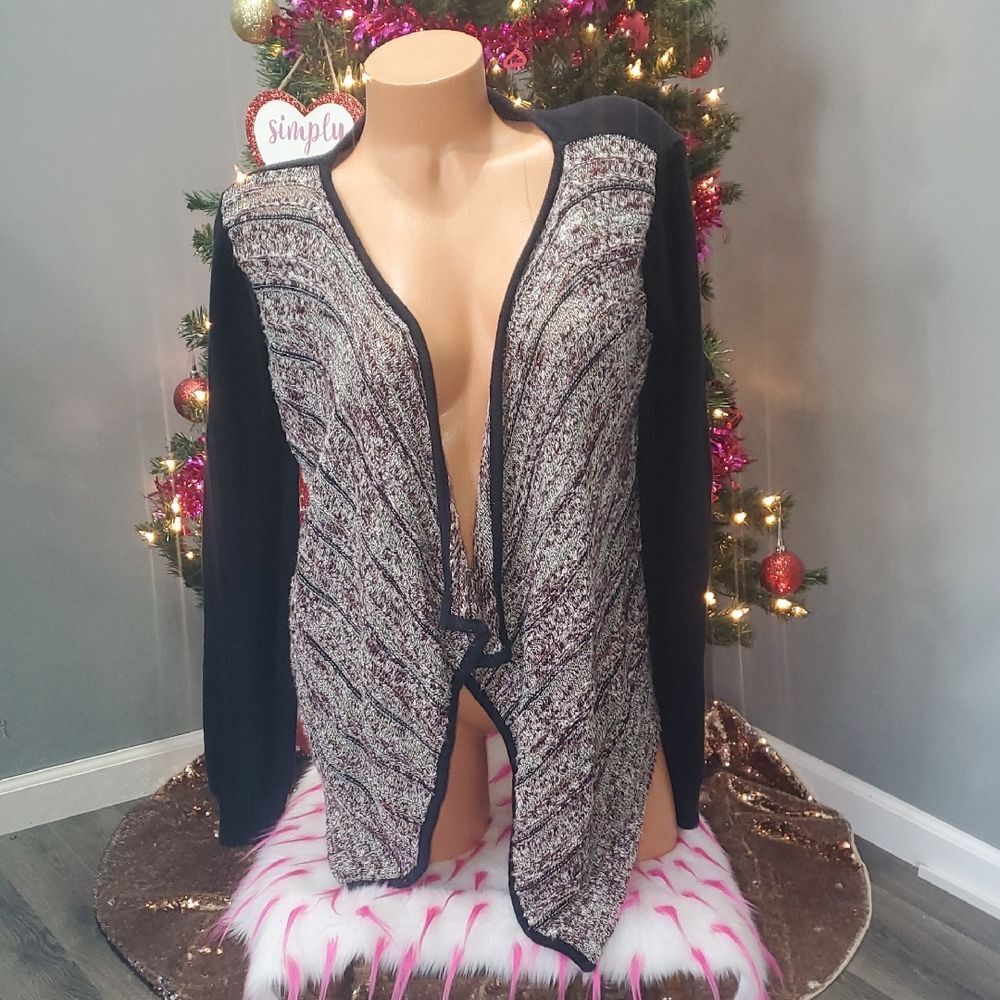 Stylish Black and Gray Open Front Cardigan